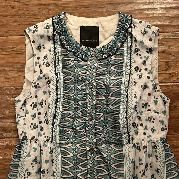 Anna Sui for Anthropologie Striped Floral Silk Sleeveless Dress - Picture 3 of 6